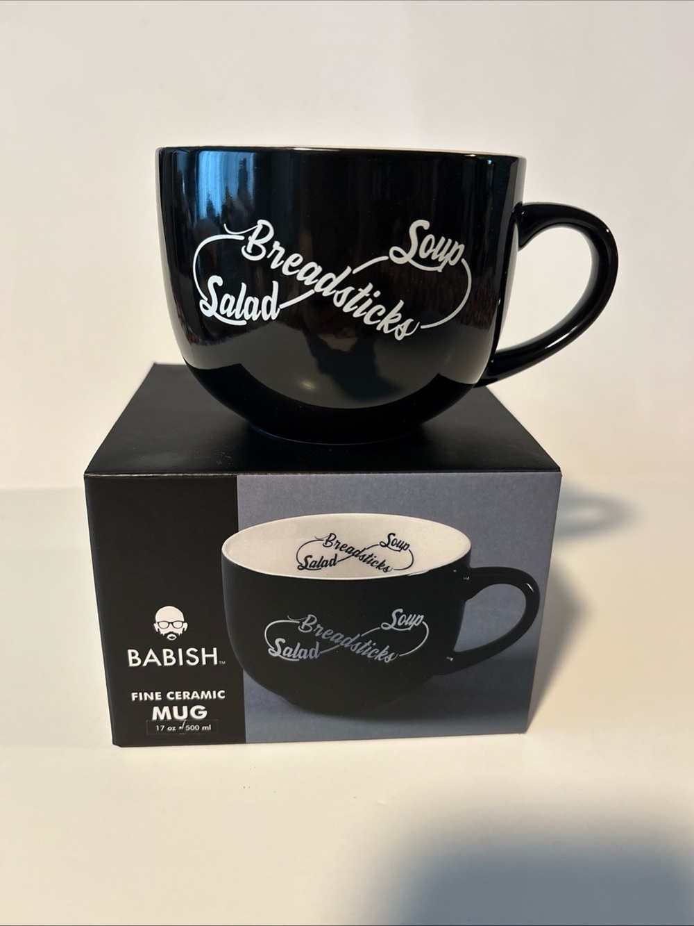 Babish 17 Ounce Wide Fine Ceramic Breadstick Soup &amp; Salad Mug in Black NIB